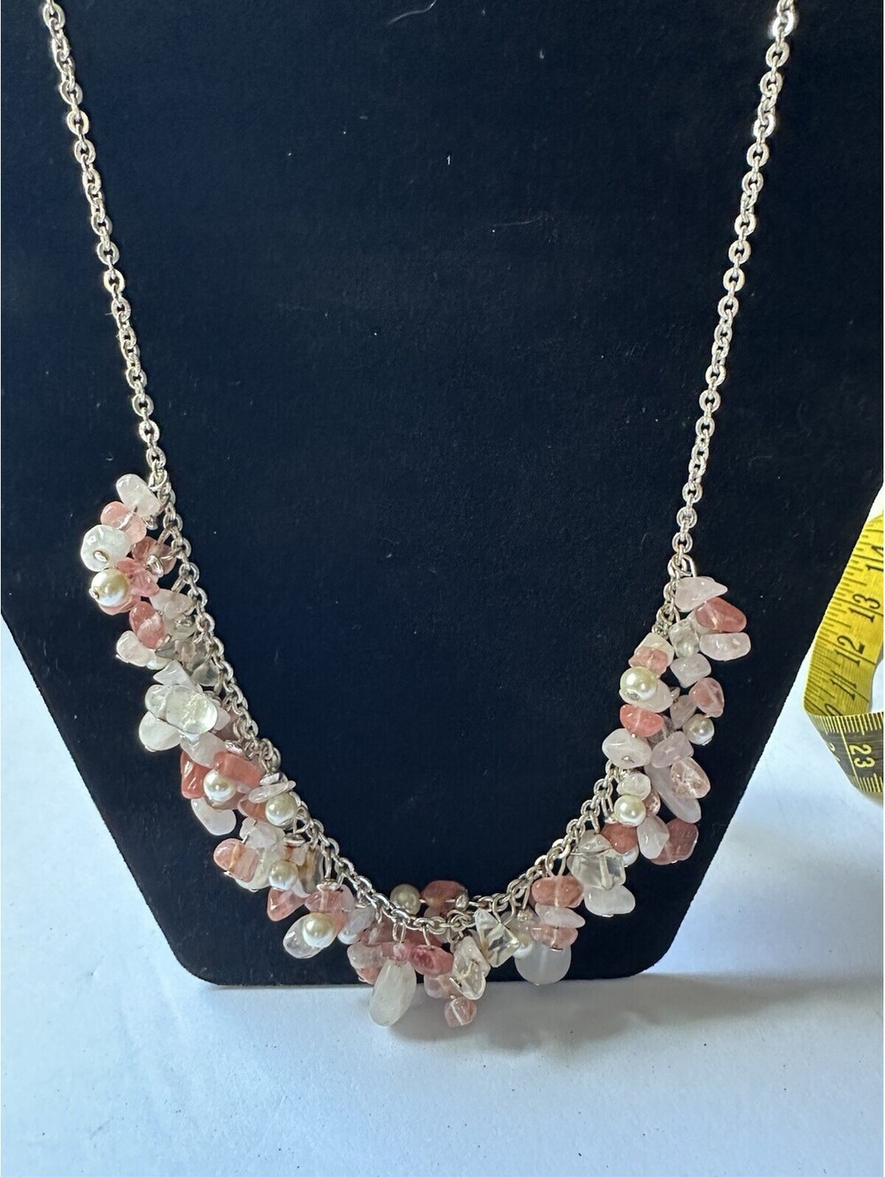 CHAPS Pink Pearl Beaded Silvertone Necklace 10” Drop